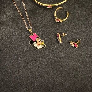 Charming Minnie Mouse Pink and Gold Jewelry Set